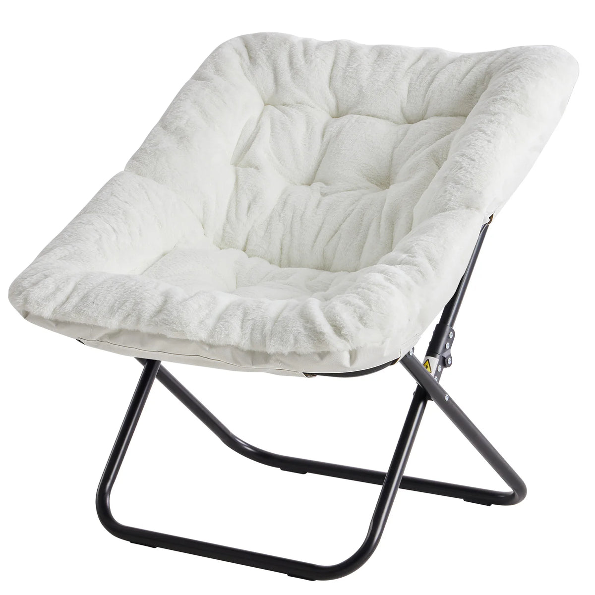 Foldable Faux Fur Padded Metal Frame Round Saucer Lounge Reading Chair Living Room