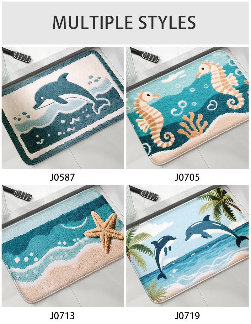 Coastal Absorbent Machine-Washable Bathroom Mat