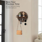 Circular Wood Key Holder, 8 Hooks & Shelf