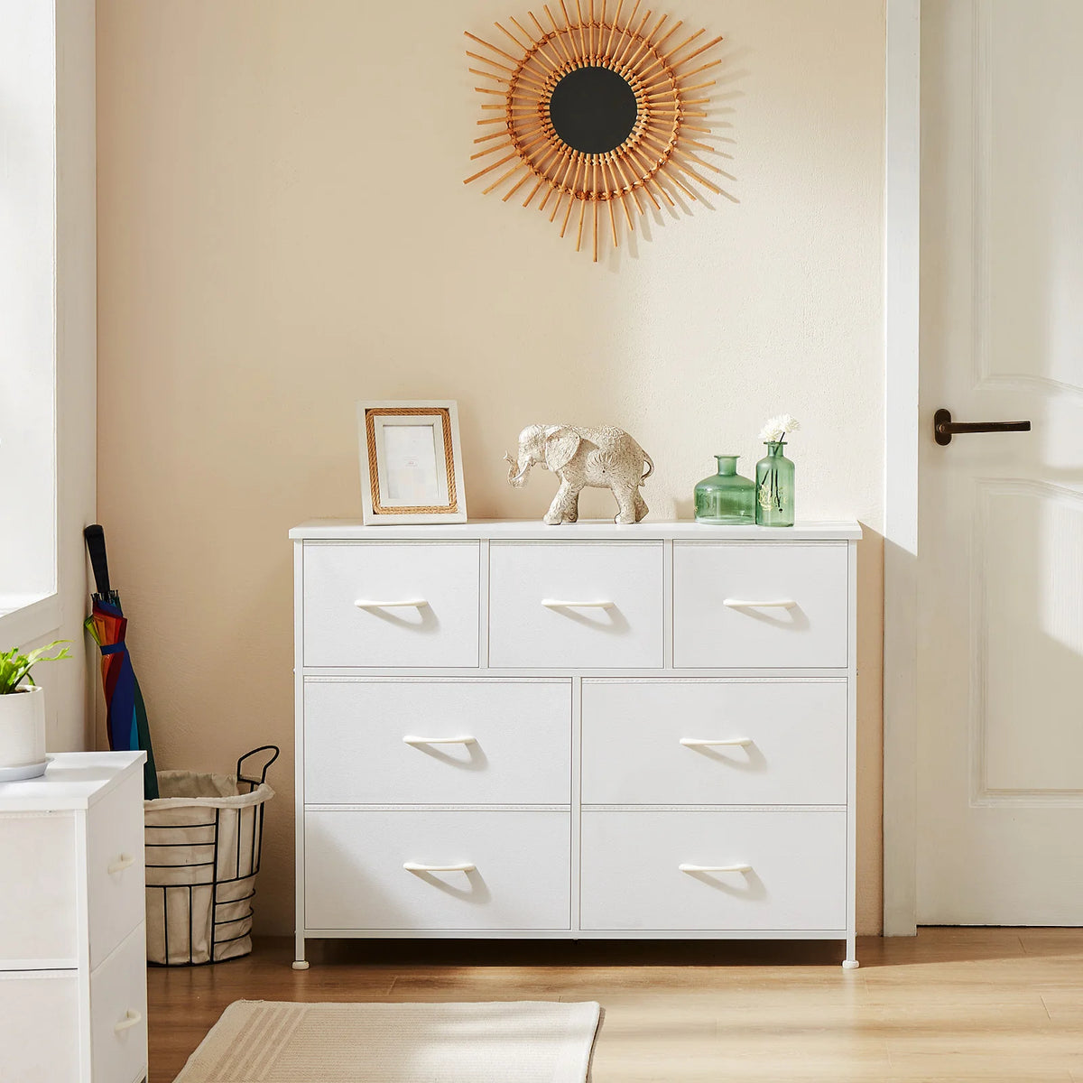Modern Wooden 7 Fabric Drawer Storage Dresser Closet Chest Bedroom