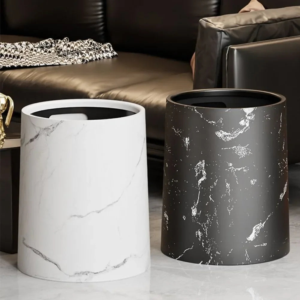 Marble-Texture Rolling-Cover Trash Can