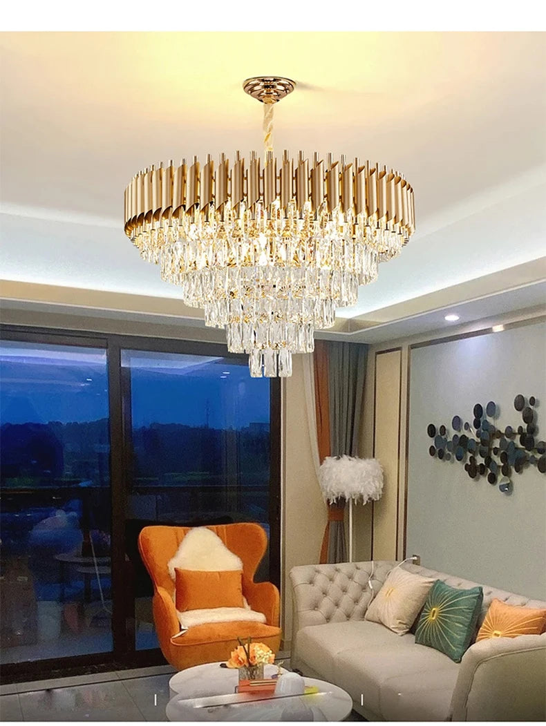 Luxury Black Gold Crystal Round LED Chandelier Pendant Light Tricolor – photo 15