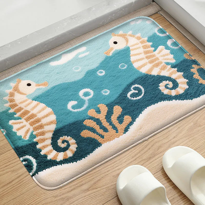 Coastal Absorbent Machine-Washable Bathroom Mat