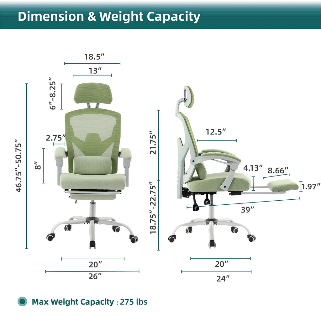 Reclining Ergonomic Lumbar Support Adjustable Headrest Mesh High Back Gaming Chair
