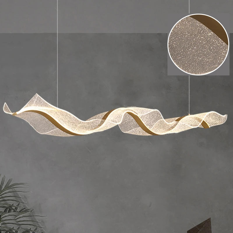 Nordic LED Long Wave Design Chandelier Pendant Light Dimmable with Remote – photo 25