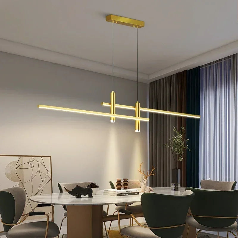 Modern Minimalist Black Gold LED Chandelier Pendant Light Stepless Dimming Remote Control – photo 3