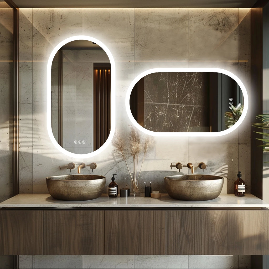 Dimmable Touch Switch Anti Fog Waterproof Oval LED Bathroom Mirror