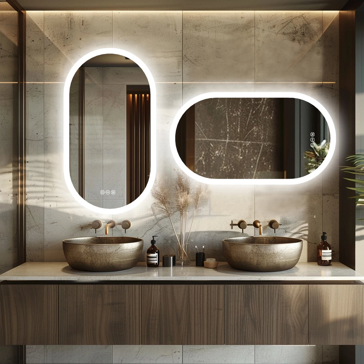 Dimmable Touch Switch Anti Fog Waterproof Oval LED Bathroom Mirror