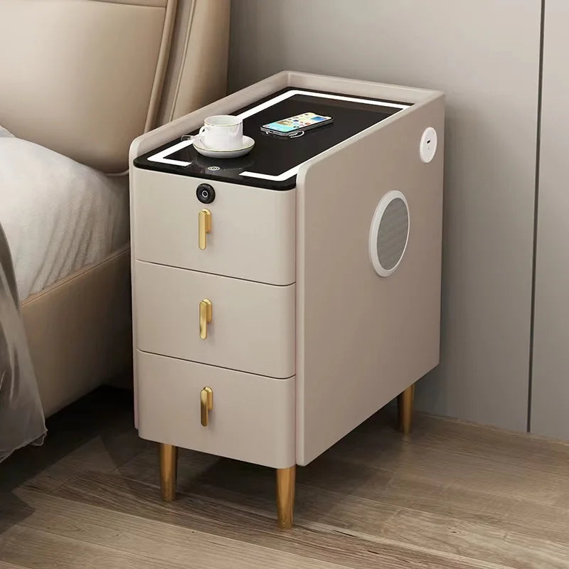 Wireless Charging LED USB Solid Wood Nordic 3 Drawer Nightstand Bedside Table Bedroom