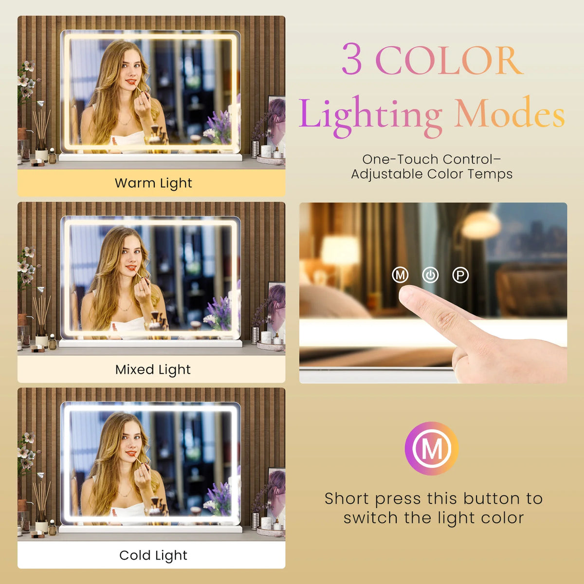 Dimmable 3 Color Modes USB Charging Aluminum Frame LED Vanity Mirror Bathroom Bedroom – photo 4