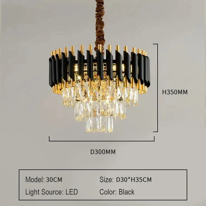 Luxury Black Gold Crystal Round LED Chandelier Pendant Light Tricolor – photo 30