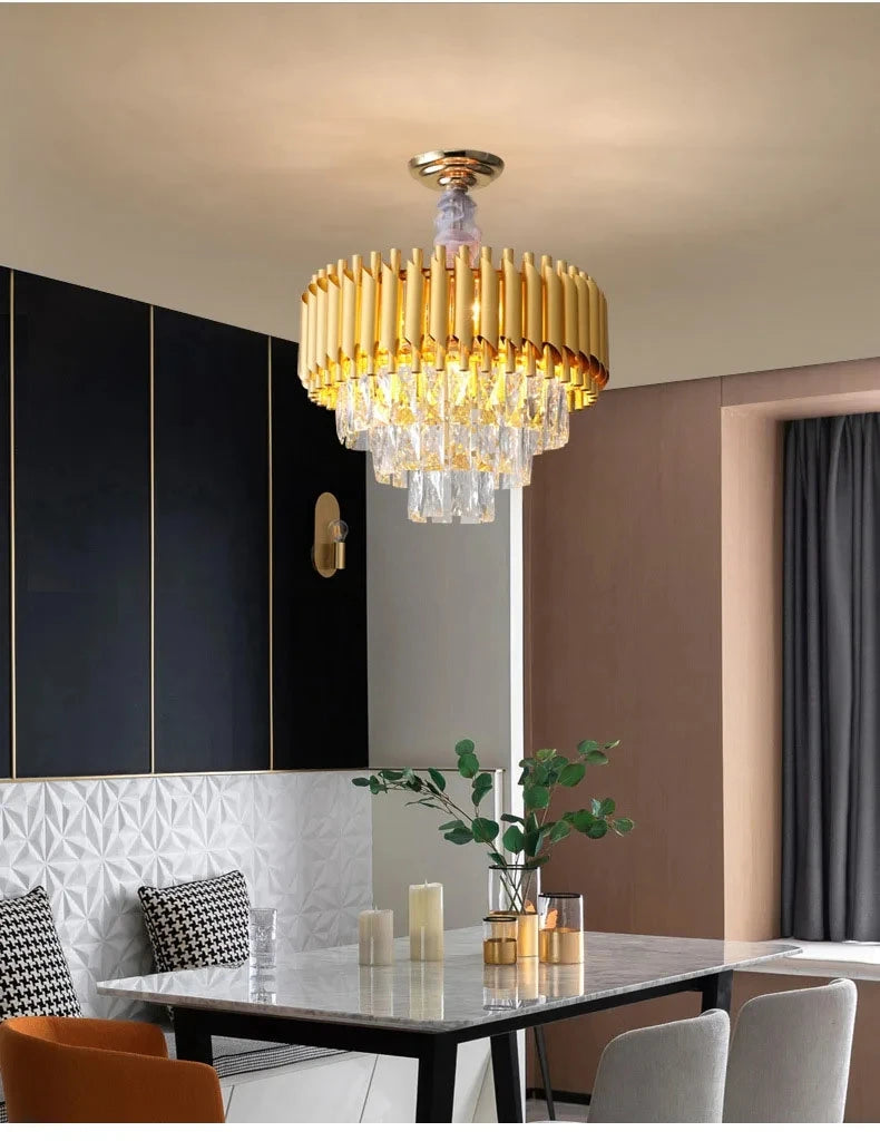 Luxury Black Gold Crystal Round LED Chandelier Pendant Light Tricolor – photo 10