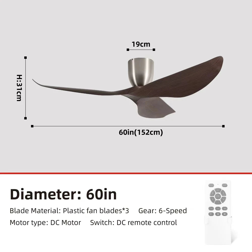 52-Inch 60-Inch Vintage Industrial DC Motor Ceiling Fan with Remote Control