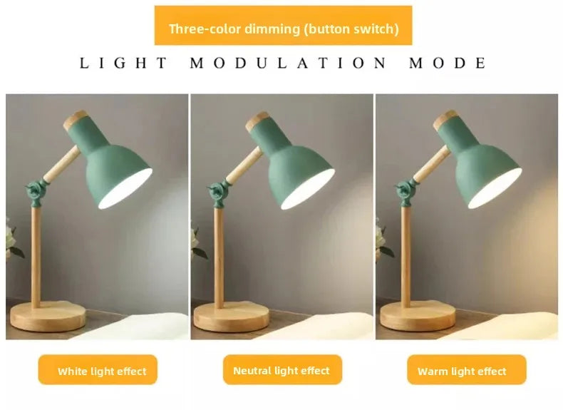 Adjustable Nordic Wooden LED Desk Lamp