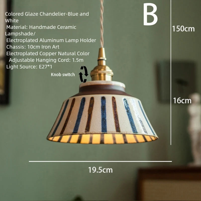 Chinese Retro Glazed Ceramic Blue and White Pendant Light Nostalgic Tea Room – photo 16