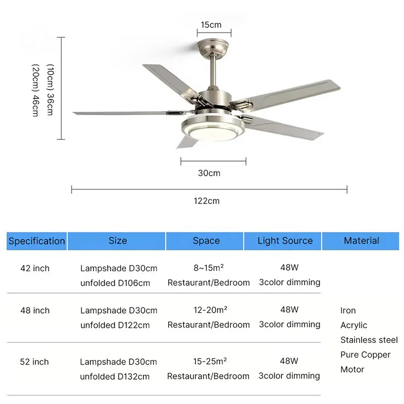 52-Inch Dimmable Satin Nickel DC Motor LED Ceiling Fan Light Living Room – photo 5
