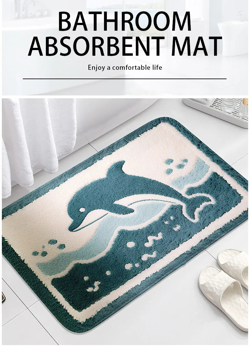 Coastal Absorbent Machine-Washable Bathroom Mat