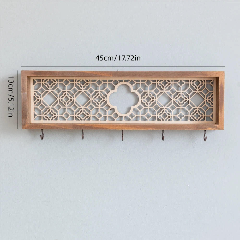 Decorative Wooden Wall Hooks and Storage Shelf