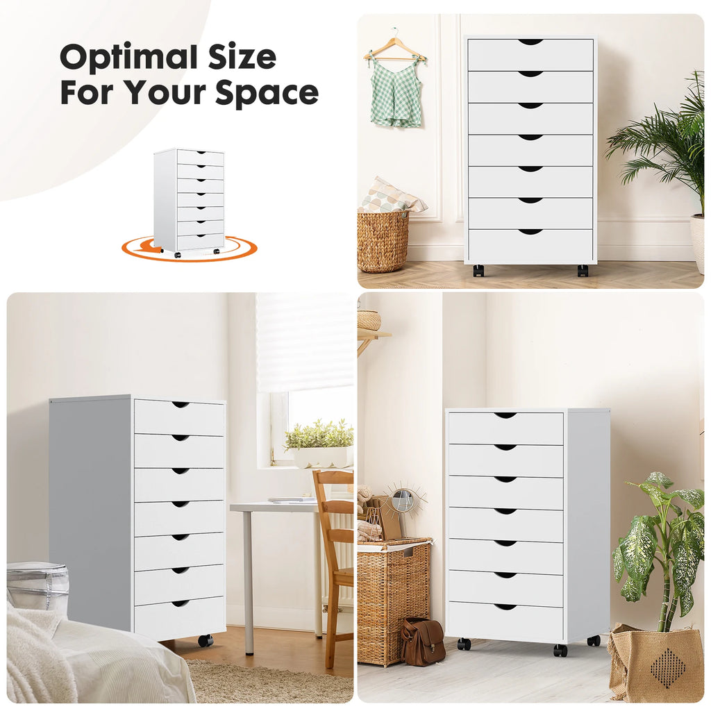 Modern Morocco Wood Rolling 7 Drawer Storage Chest Dresser Cabinet Wheels