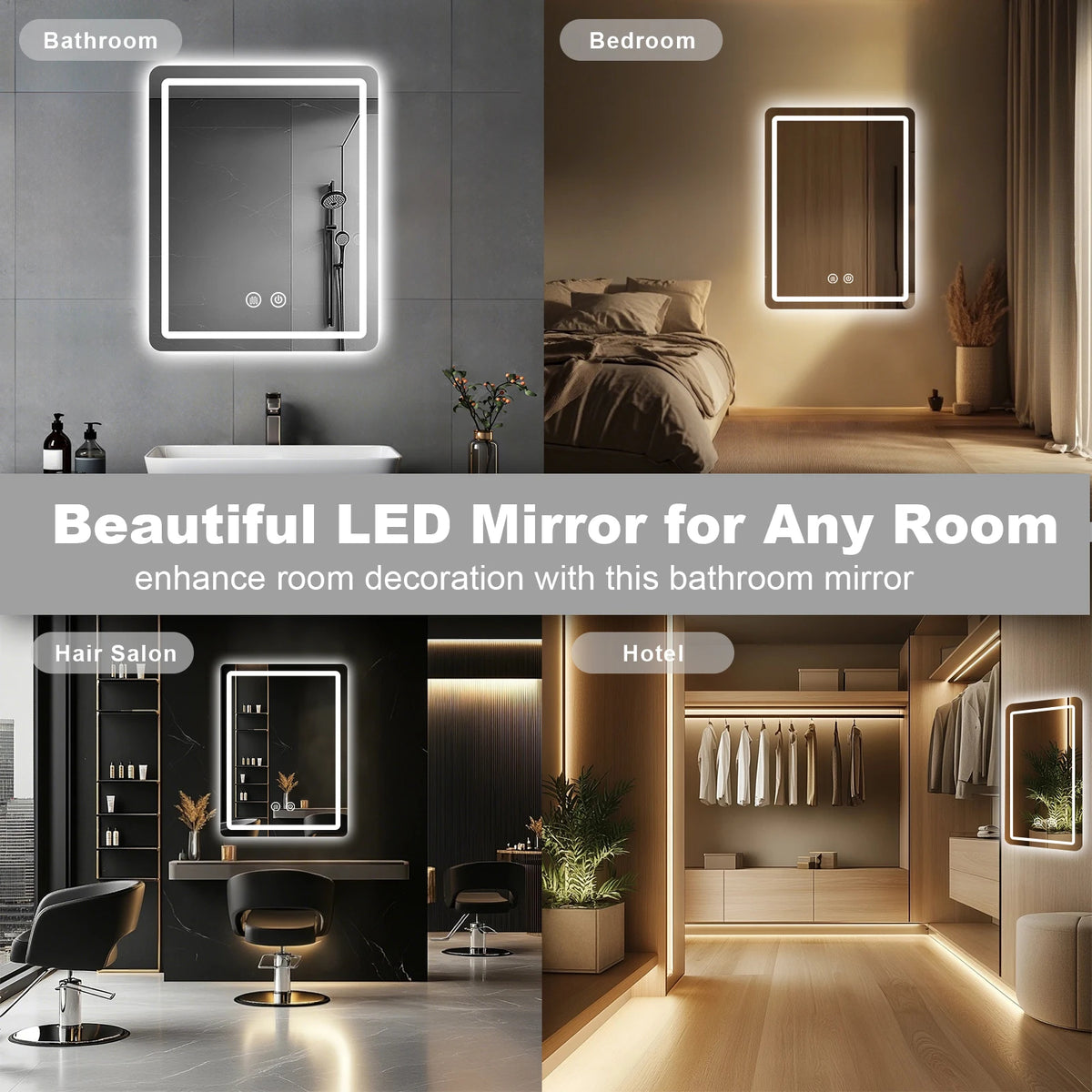 Dimmable Anti Fog Rectangle LED Wall Mounted Vanity Bathroom Mirror – photo 6