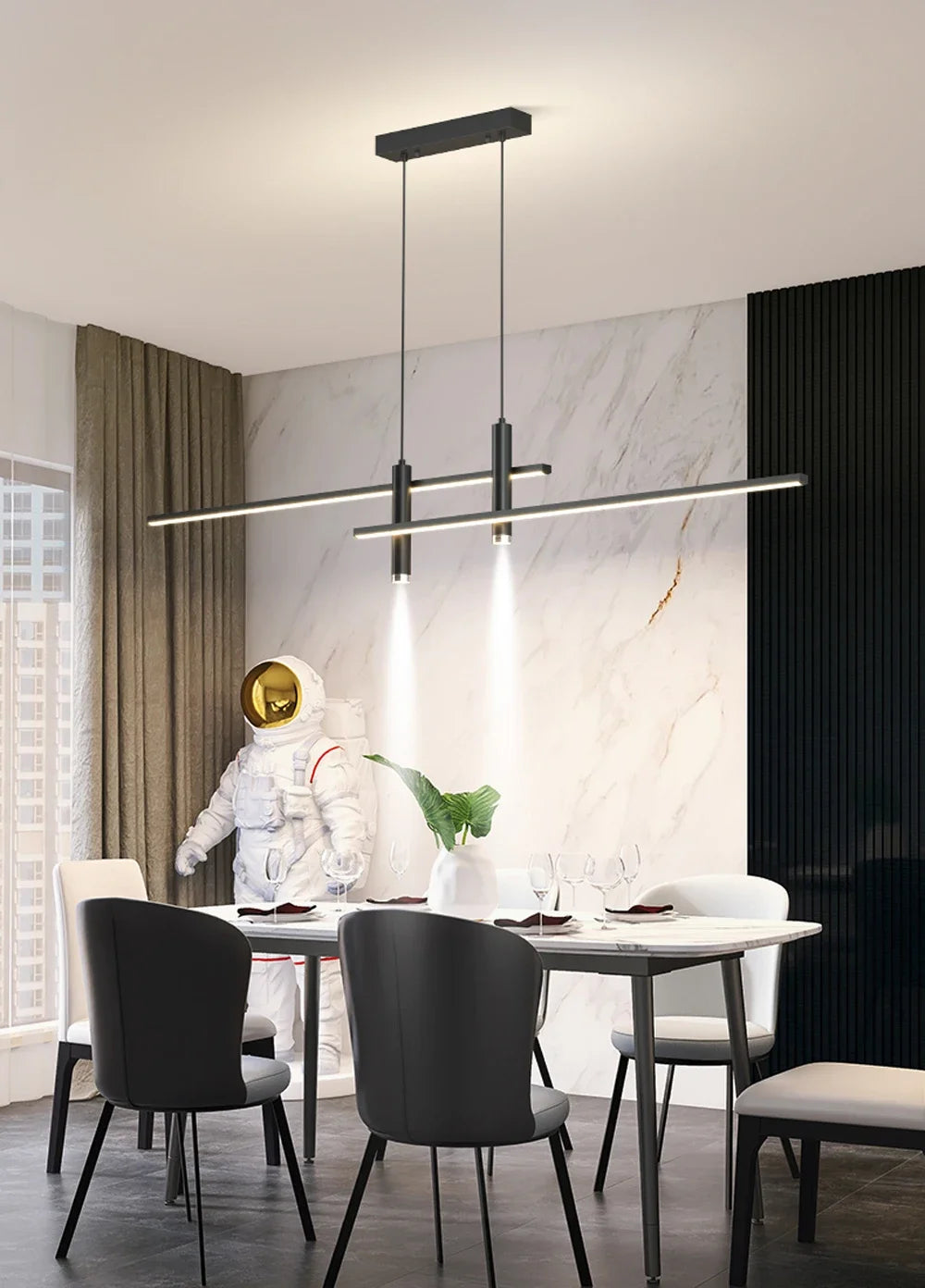 Modern Minimalist Black Gold LED Chandelier Pendant Light Stepless Dimming Remote Control – photo 15