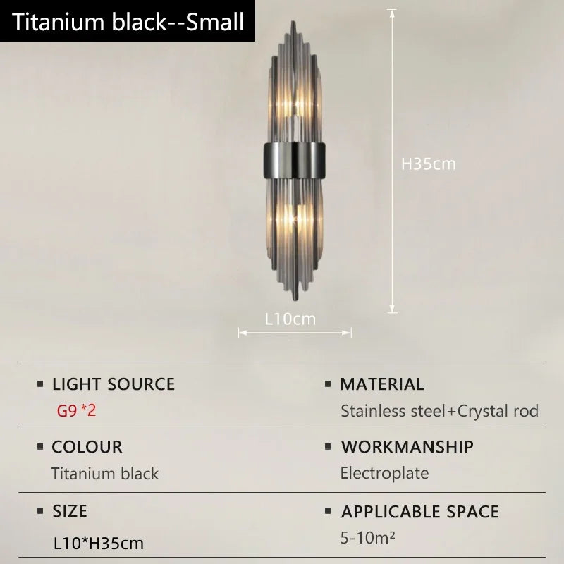 Nordic Luxury Crystal Stainless Steel Black Gold LED Wall Light – photo 15