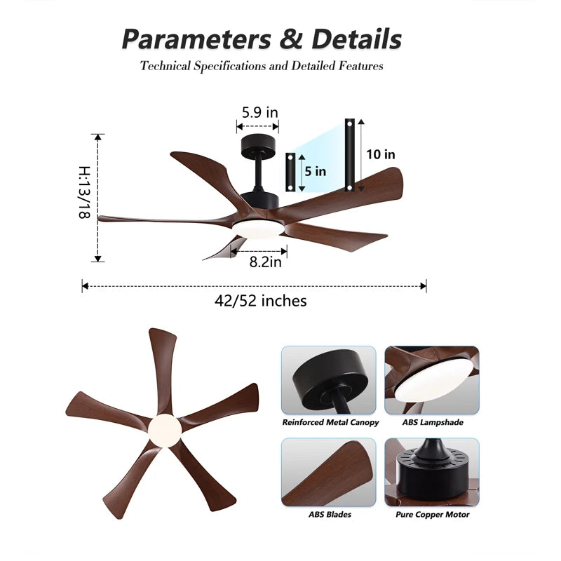 52-Inch Vintage Industrial 5-Blade LED Ceiling Fan Light with Remote Control – photo 6