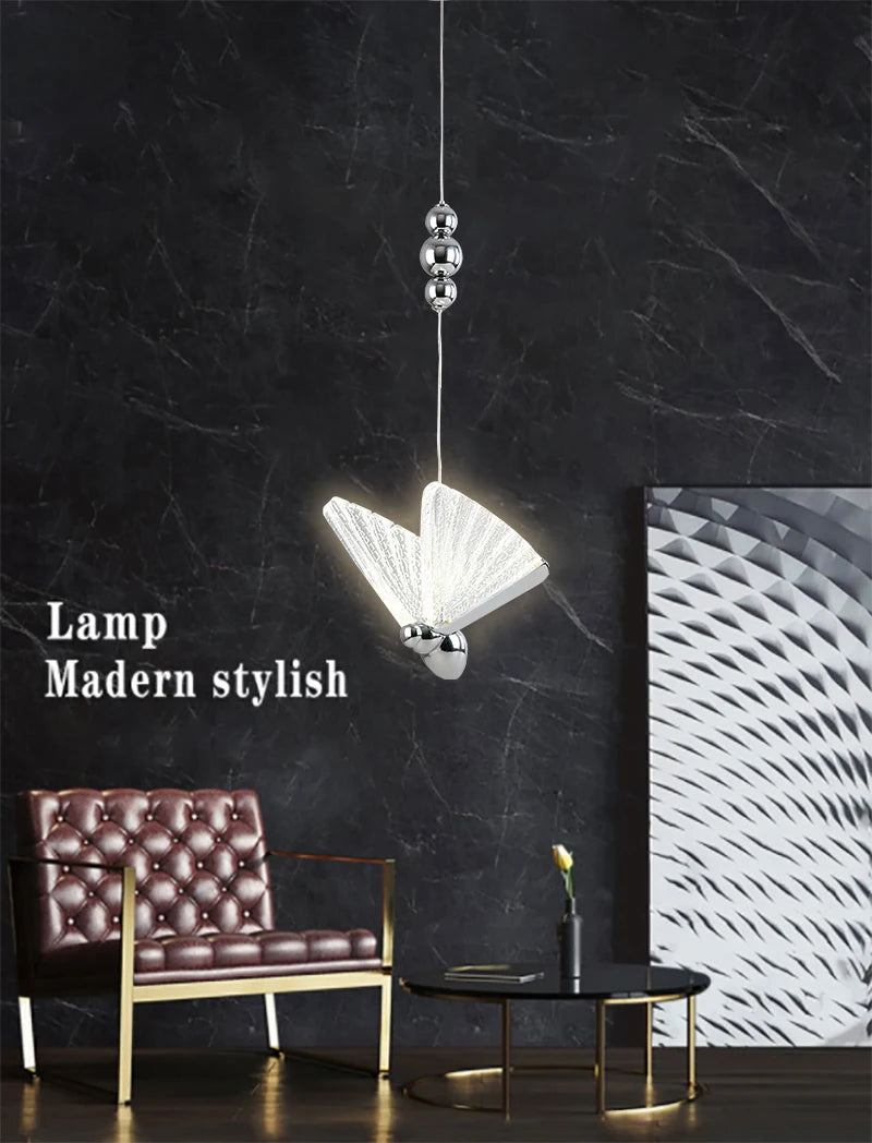 Nordic Butterfly LED Pendant Light Tricolor Golden Silver Hanging Lamp