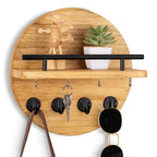 Circular Wood Key Holder, 8 Hooks & Shelf