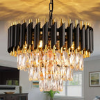 Modern Black Gold Crystal Chandelier Adjustable Chain Pendant Light
