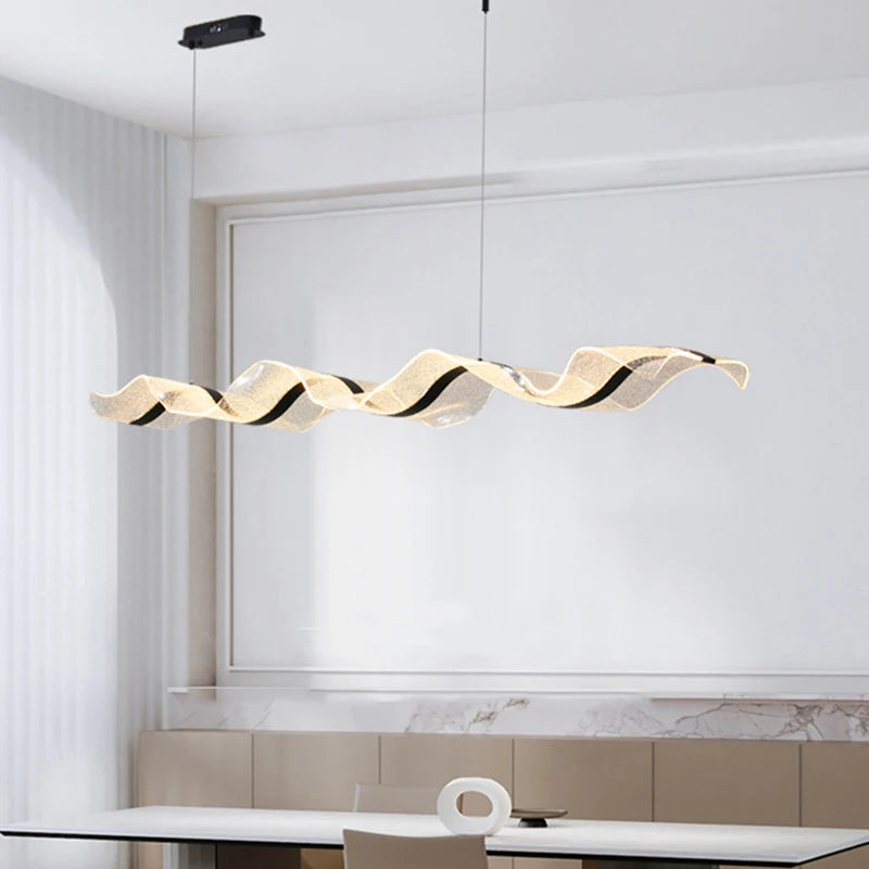 Nordic LED Long Wave Design Chandelier Pendant Light Dimmable with Remote – photo 2