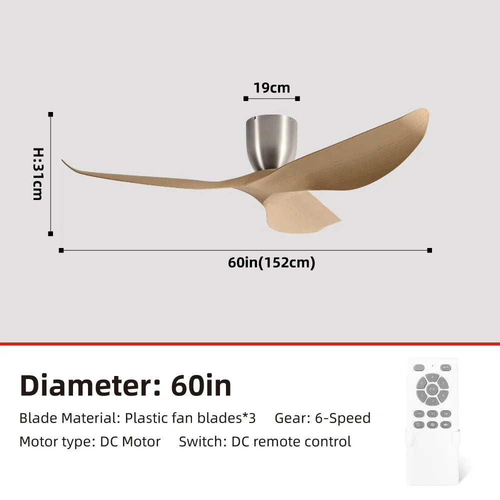 52-Inch 60-Inch Vintage Industrial DC Motor Ceiling Fan with Remote Control