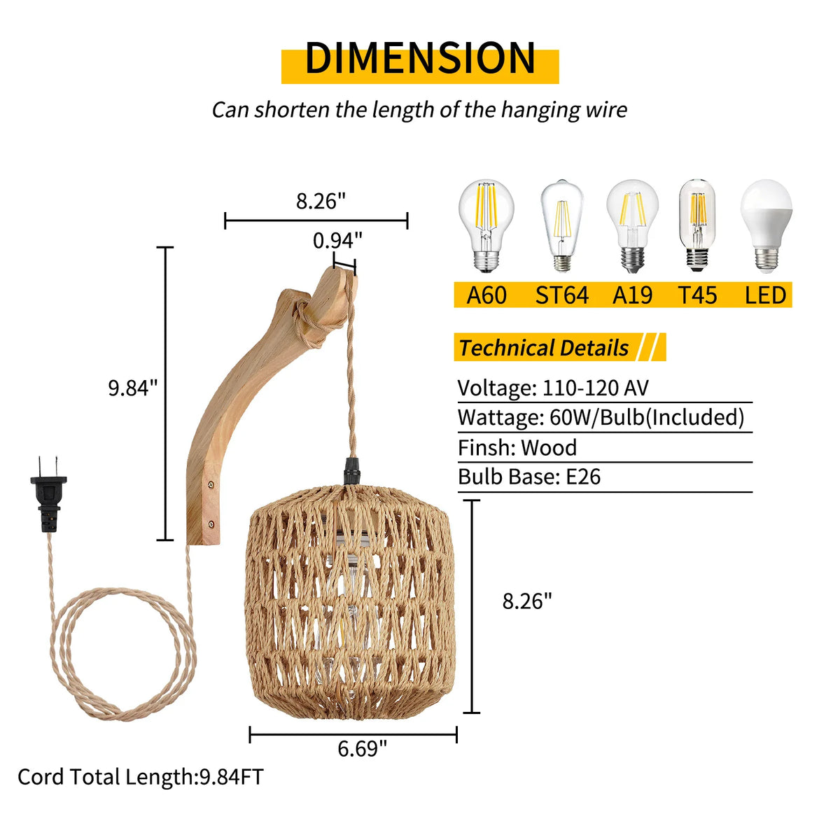 Handwoven Bamboo and Rattan E27 Wall Sconce