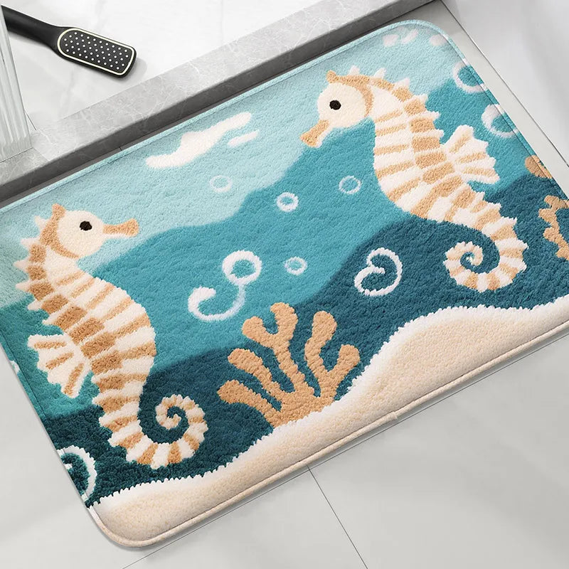 Coastal Absorbent Machine-Washable Bathroom Mat