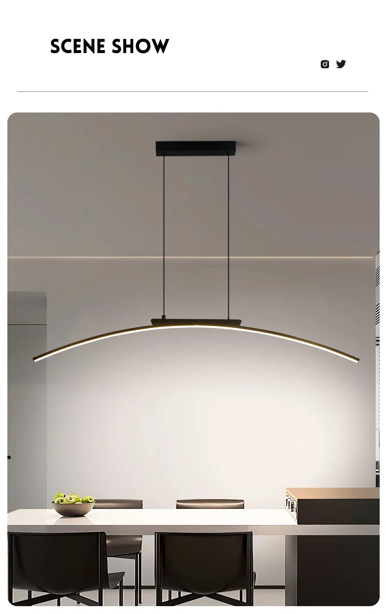 Contemporary Sleek LED Arc Adjustable Brightness Pendant Light with App Dimming – photo 13