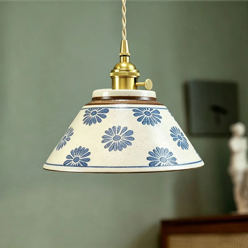 Chinese Retro Glazed Ceramic Blue and White Pendant Light Nostalgic Tea Room – photo 12