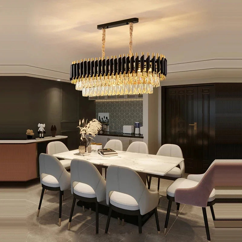 Luxury Black Gold Crystal Round LED Chandelier Pendant Light Tricolor – photo 3