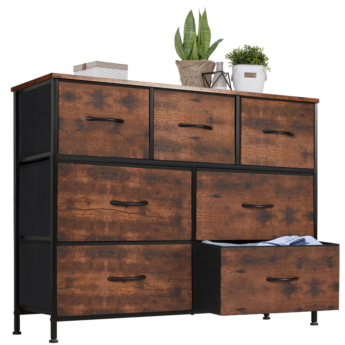 Modern Wooden 7 Fabric Drawer Storage Dresser Closet Chest Bedroom