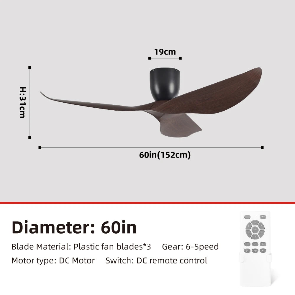 52-Inch 60-Inch Vintage Industrial DC Motor Ceiling Fan with Remote Control