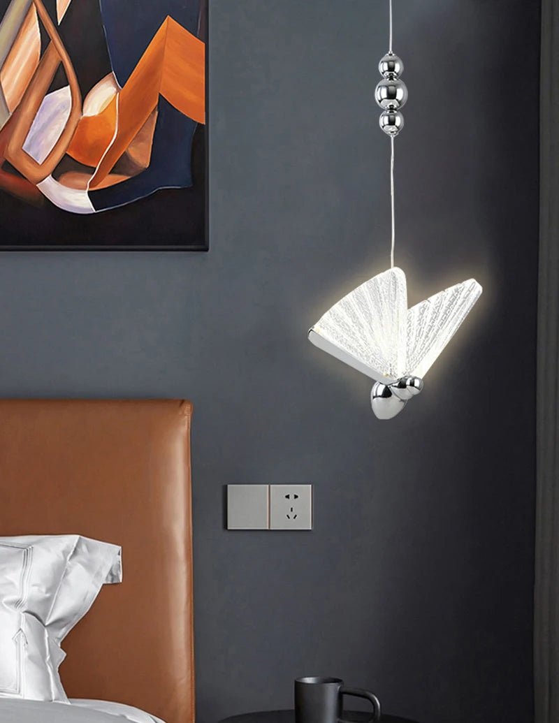 Nordic Butterfly LED Pendant Light Tricolor Golden Silver Hanging Lamp