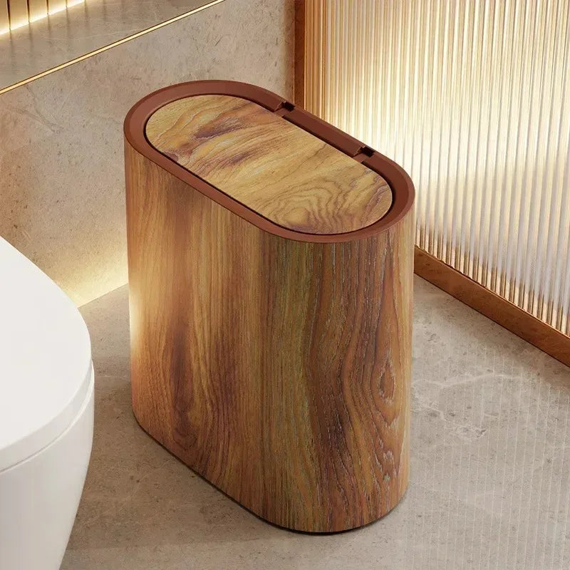 Nordic Marble-Style Slim Press-Top Trash Can
