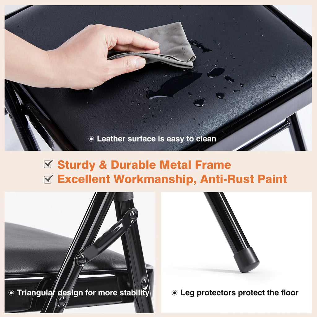 Foldable PU Leather Padded Metal Frame Dining Chair Set of 4 Outdoor Home Office