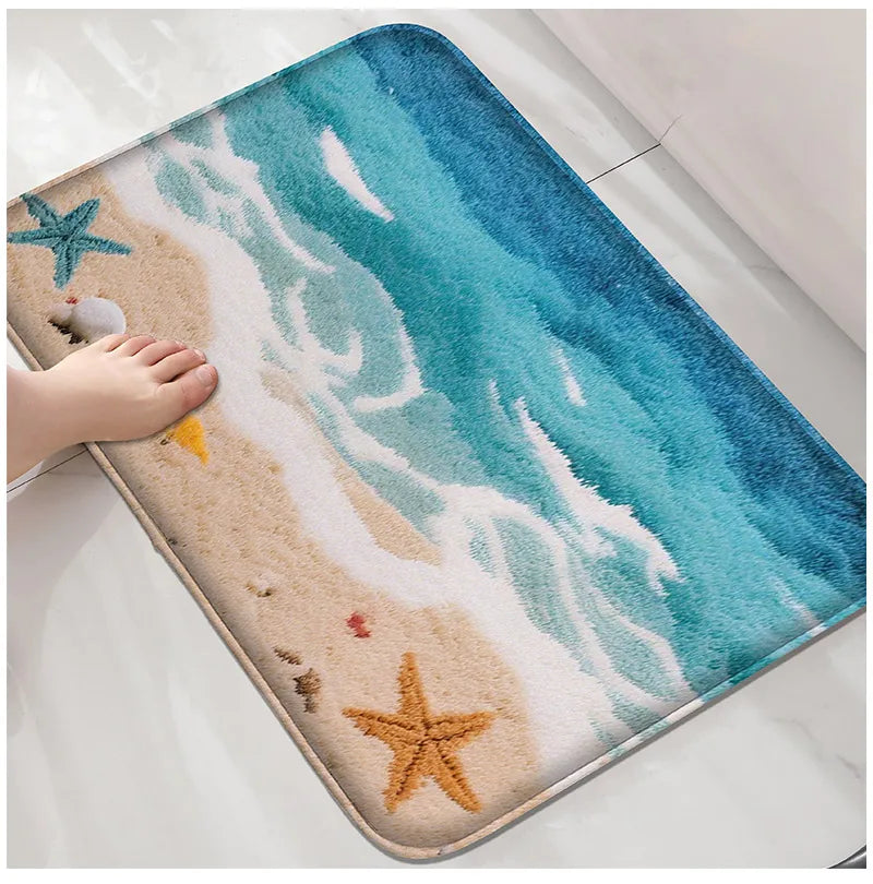 Coastal Absorbent Machine-Washable Bathroom Mat