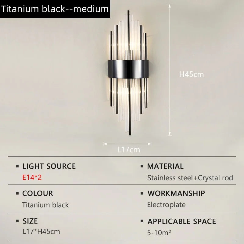 Nordic Luxury Crystal Stainless Steel Black Gold LED Wall Light – photo 13