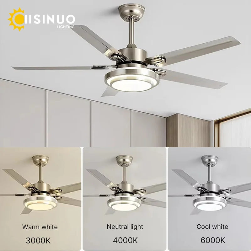 52-Inch Dimmable Satin Nickel DC Motor LED Ceiling Fan Light Living Room – photo 4