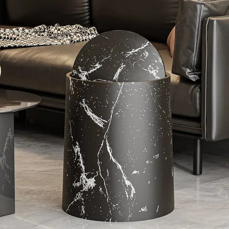 Marble-Texture Rolling-Cover Trash Can