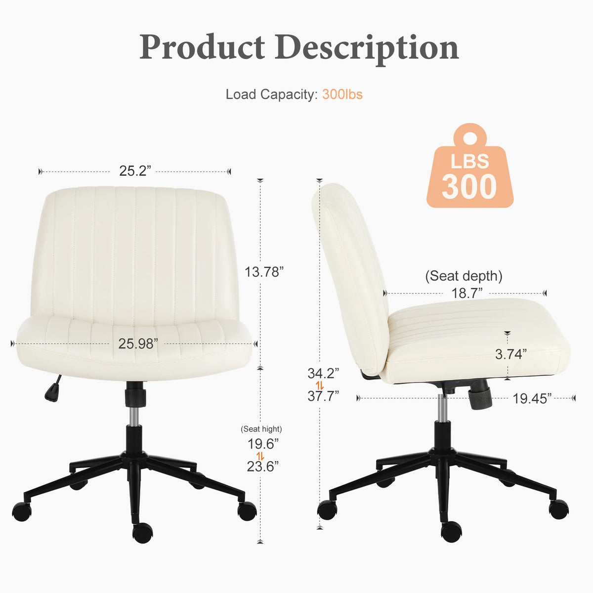 Height Adjustable PU Leather Armless Criss Cross Swivel Office Chair with Wheels