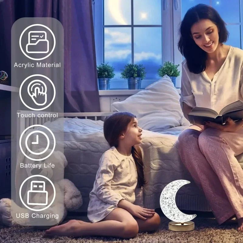 Crystal Moon Touch-Dimming USB Bedside Lamp