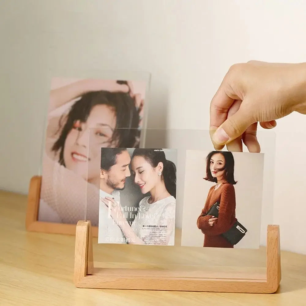 U-Shaped Acrylic and Wood Desktop Photo Frame