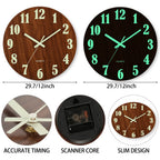 12-Inch Luminous Silent Wooden Wall Clock